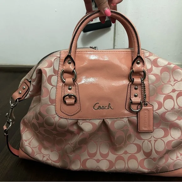 COACH ASHLEY PEONY PINK SIGNATURE CARRYALL HANDBAG SHOULDER BAG PURSE - Picture 2 of 16